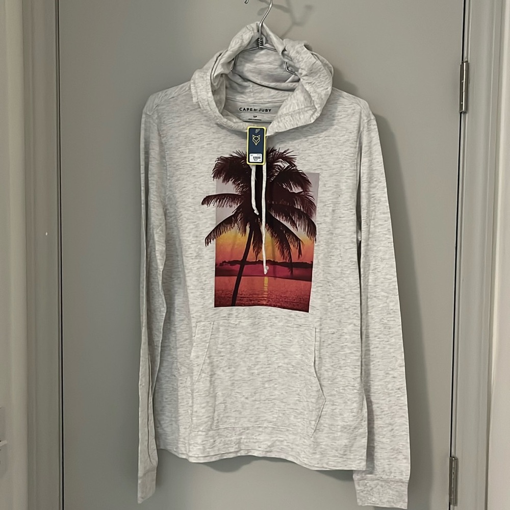 Men long sleeve graphic hoodie, size small and color grey. New with tags.